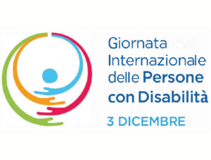 Logo con persona stilizzata di colori diversi con scritto a fianco Giornata internazionale delle persone con disabilità